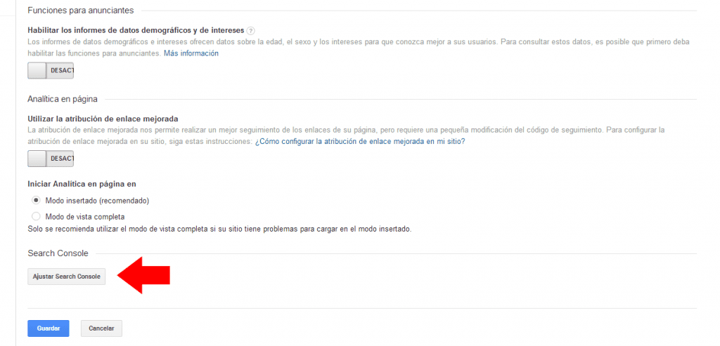 ajustar search console